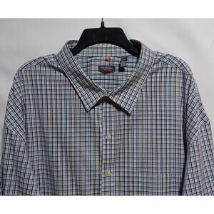 Van Heusen Traveler 4XLT long Sleeve Plaid Button Up Shirt Blue Black Tan